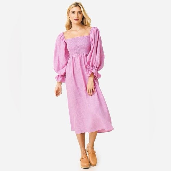 Sleeper Atlanta Linen Midi Dress In Lavender Size Medium $320 MSRP - Picture 1 of 14